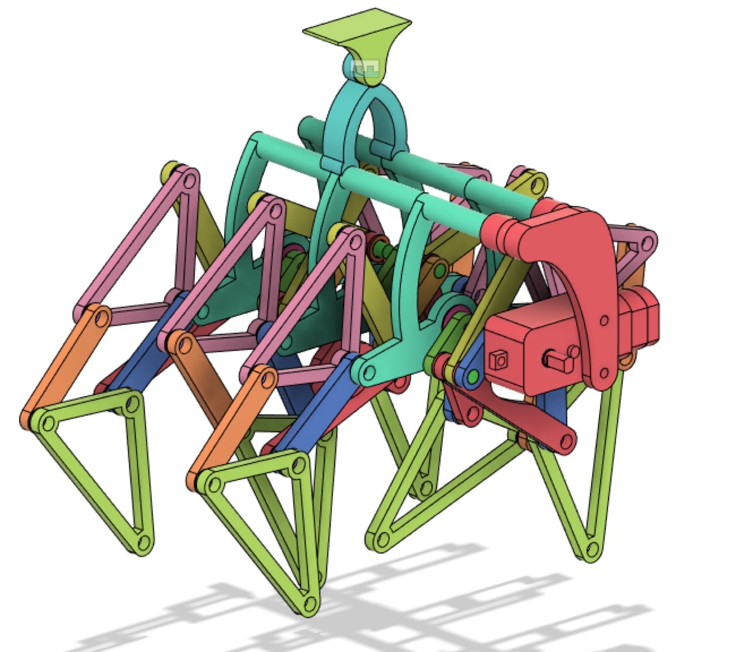 Multicolor CAD model of a Theo Jansen walking linkage